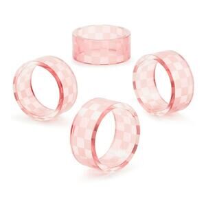 NEW Mackenzie-Childs Pink Check Glass Napkin Rings, Set of 4